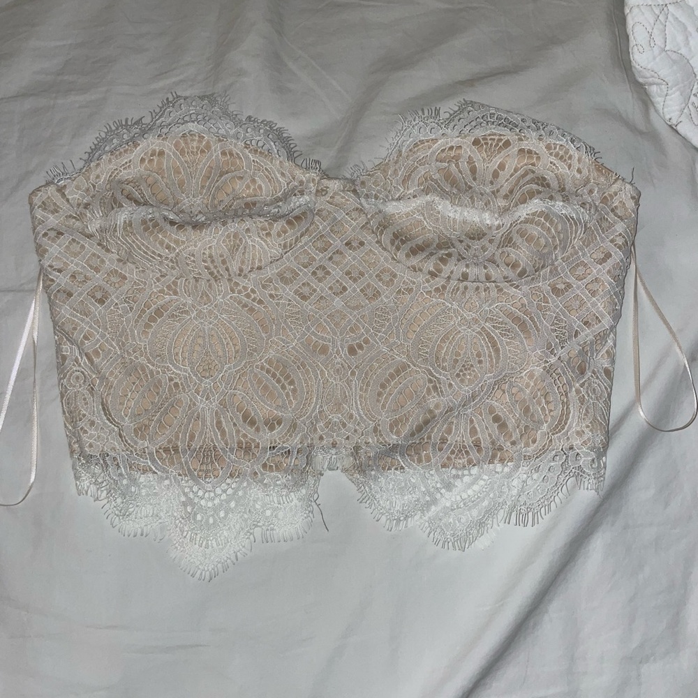 White lace crop top.